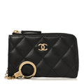 Caviar Quilted Zipped Key Holder Case Black