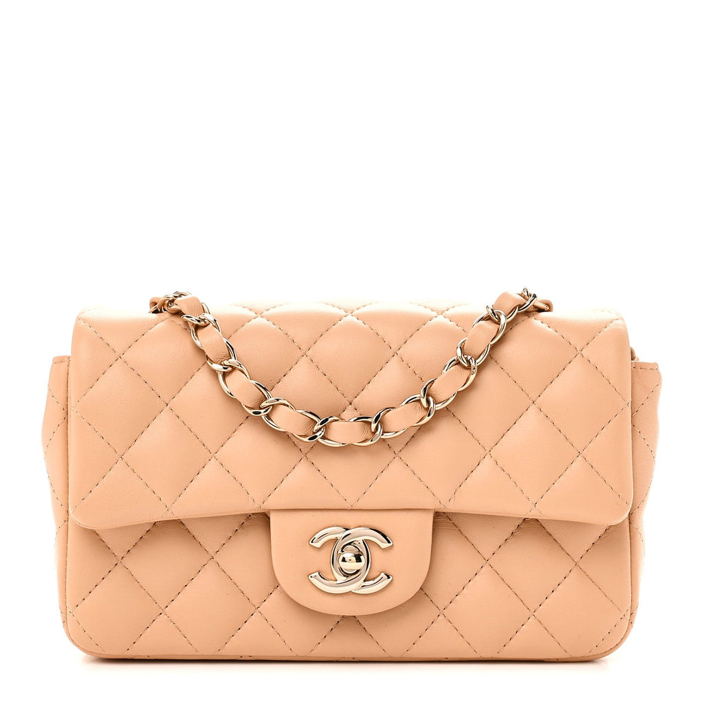 Lambskin Quilted Mini Rectangular Flap Beige