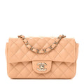 Lambskin Quilted Mini Rectangular Flap Beige