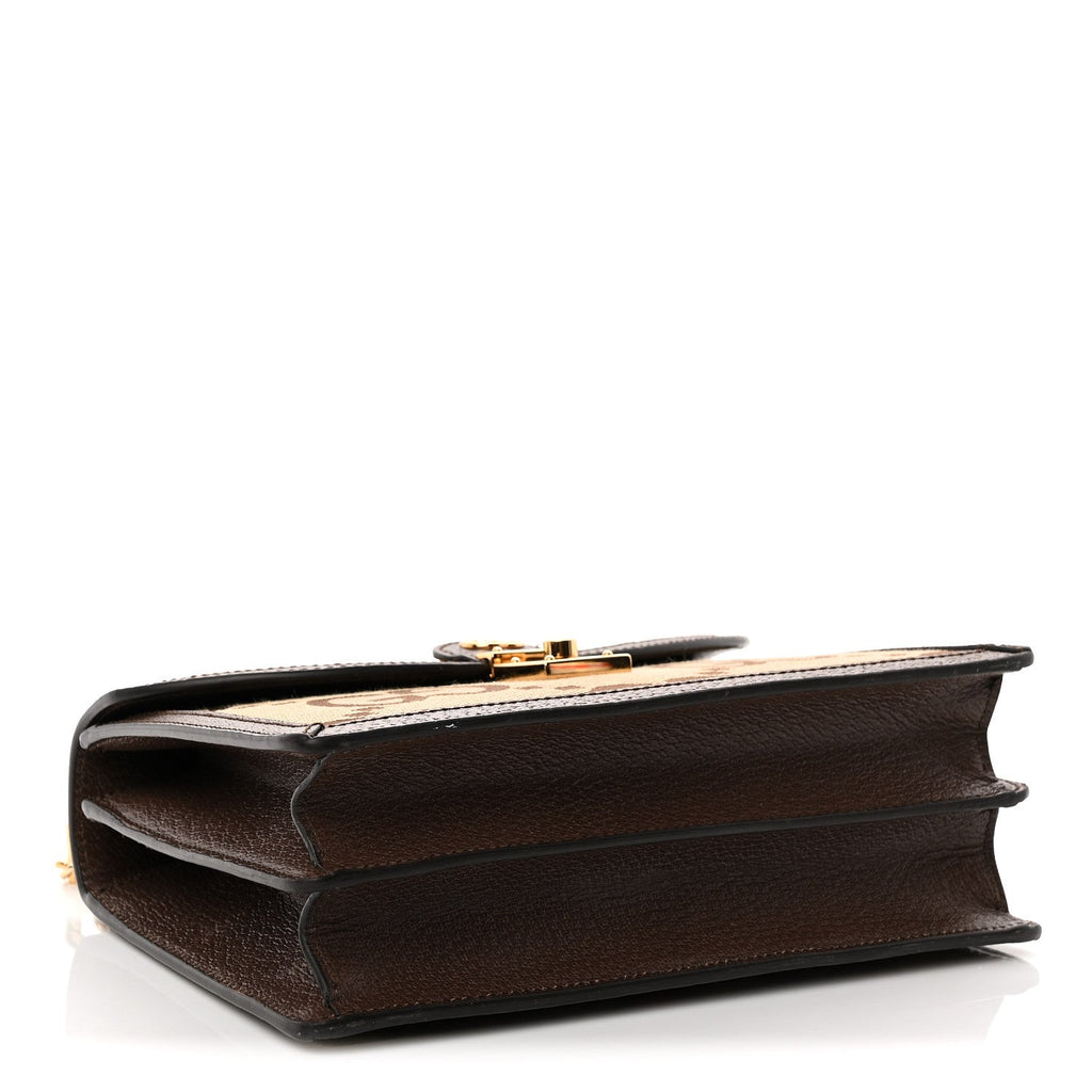 Monogram Jumbo GG Textured Dollar Calfskin Web Small Ophidia Padlock Top Handle Bag Camel Ebony New Acero