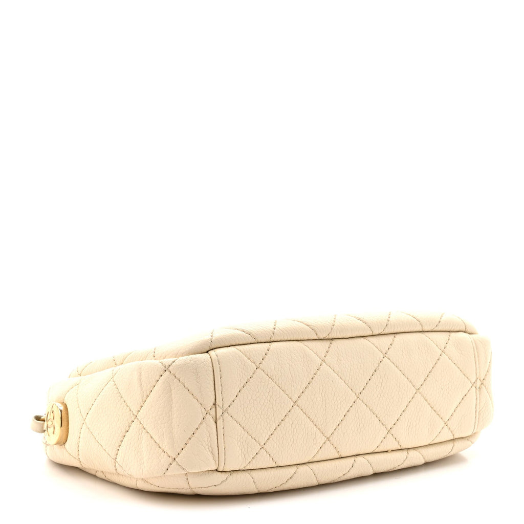 Caviar Flat Quilted Small Coco Tassel Camera Case White