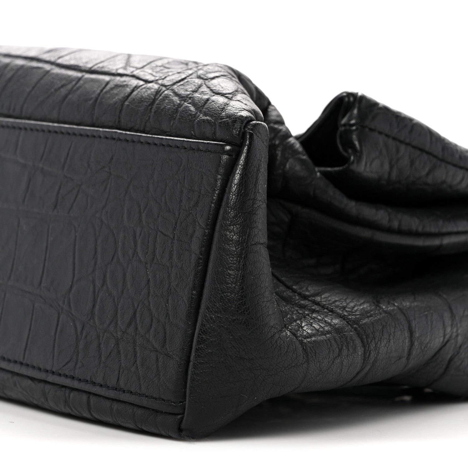 Calfskin Crocodile Embossed Medium West Hollywood Monogram Fold-Over Black