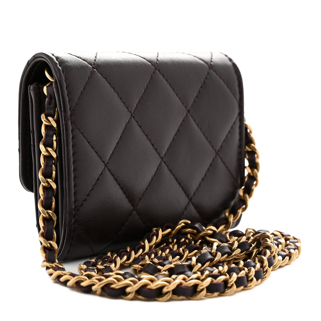 Lambskin Quilted Studded CC Clutch With Chain Dark Purple