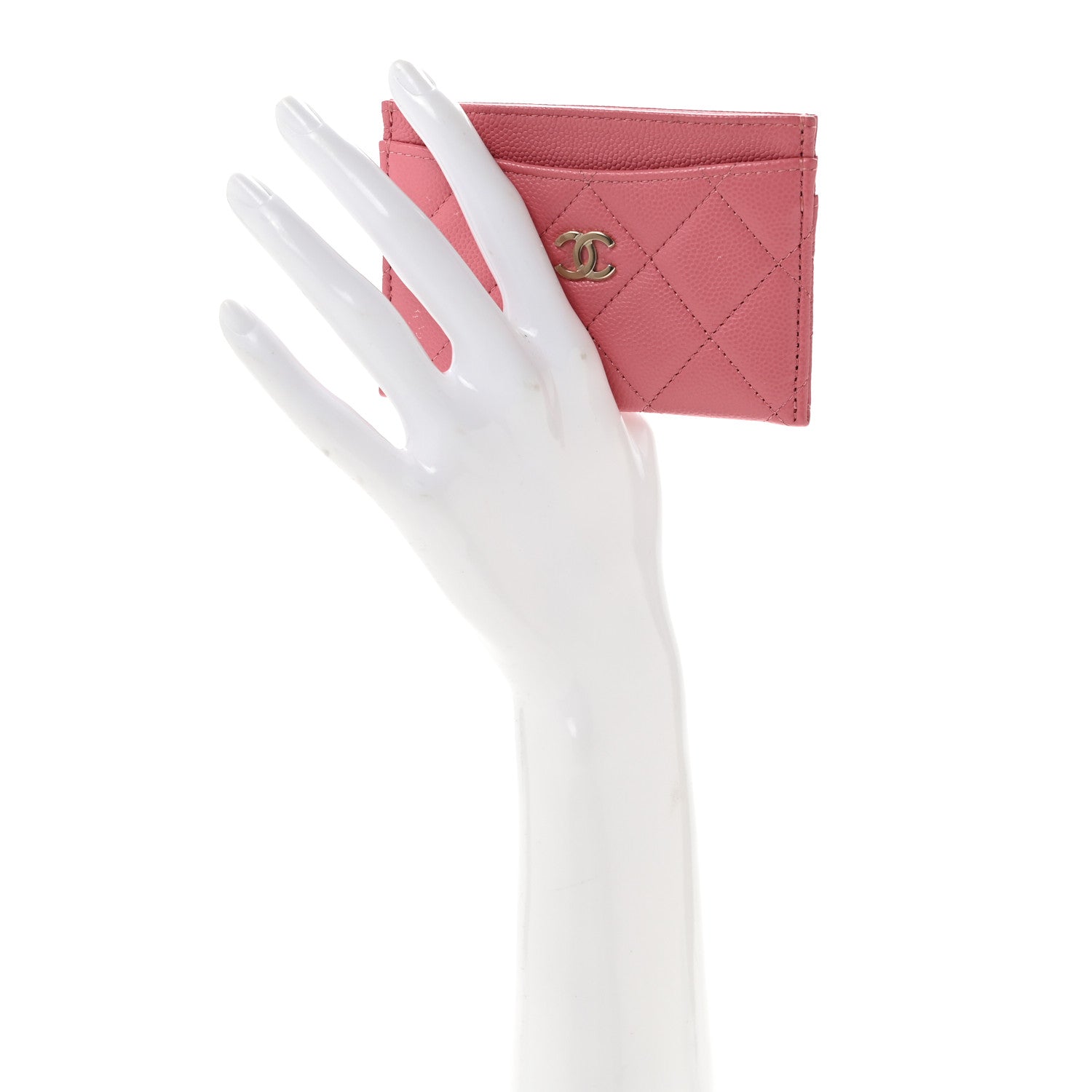 Caviar Quilted Card Holder Dark Pink