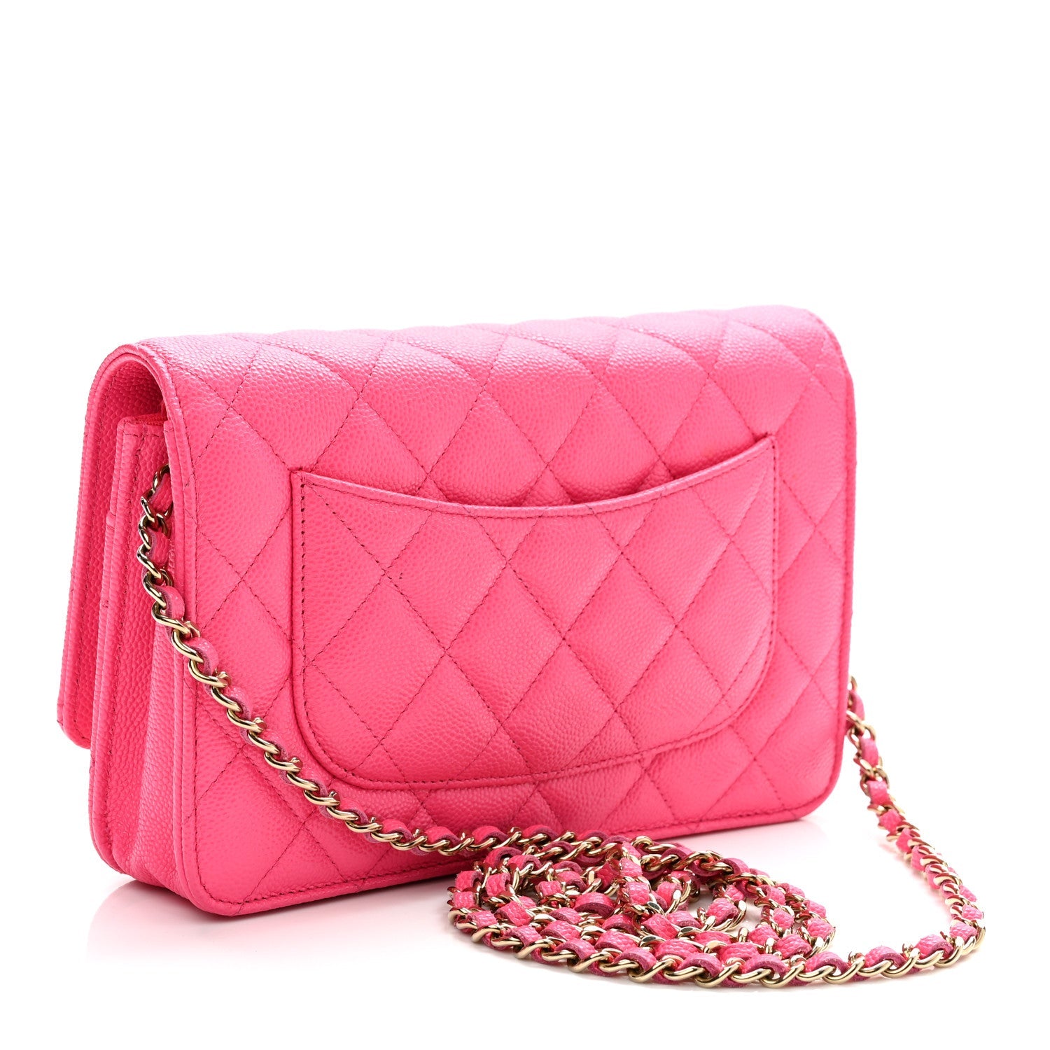 Caviar Quilted Wallet on Chain WOC Fuchsia