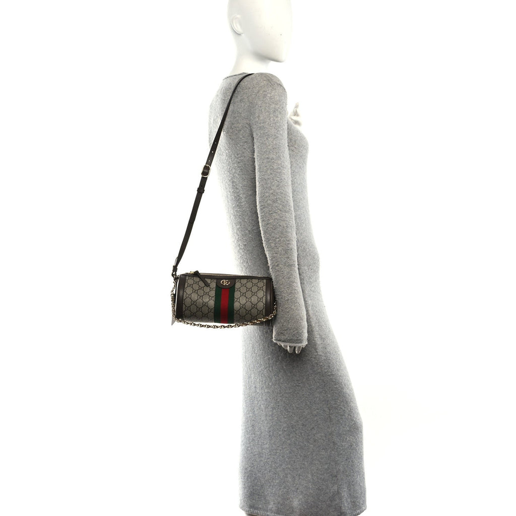 GG Supreme Monogram Textured Dollar Calfskin Web Small Ophidia Blondie Barrel shoulder Bag Beige New Acero
