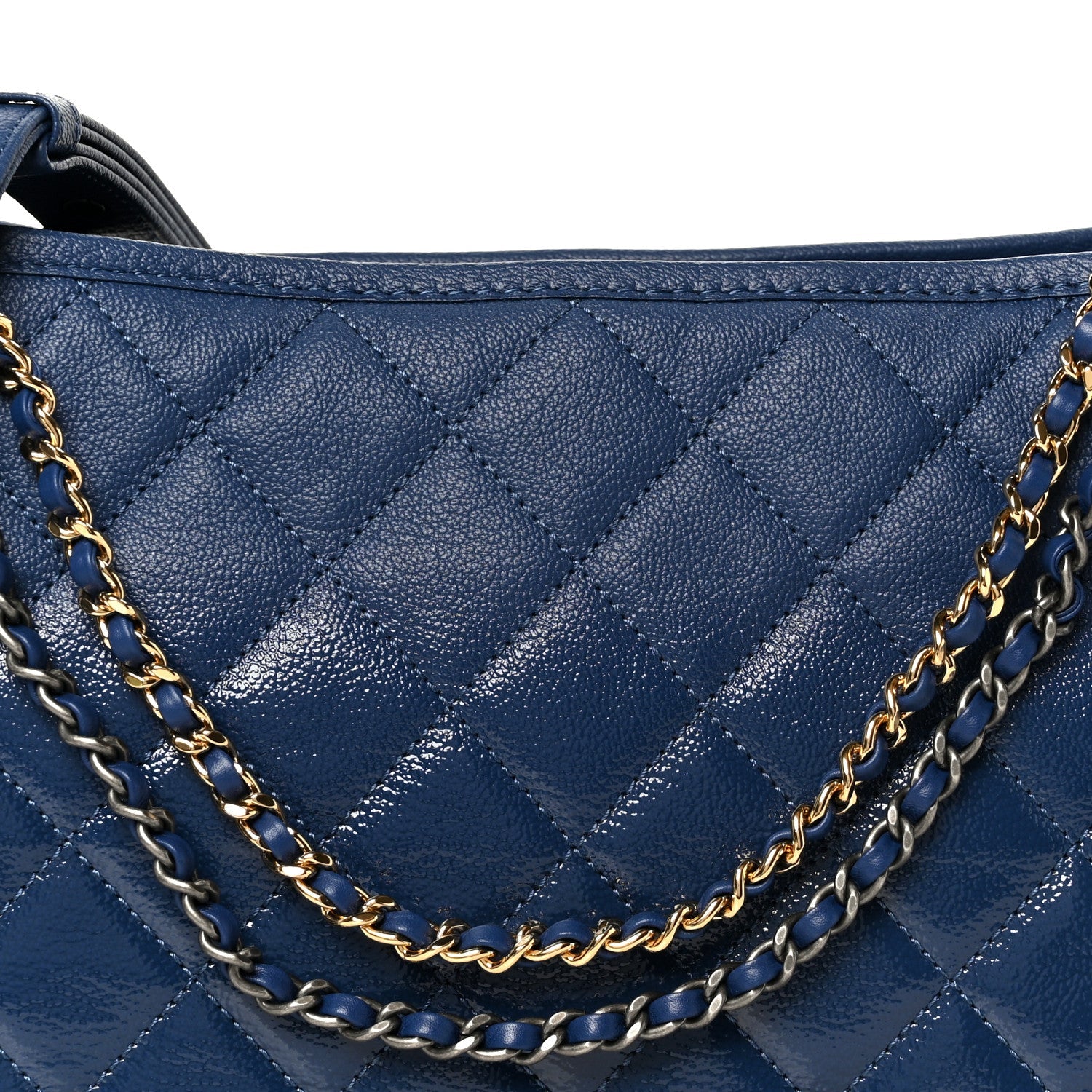 Patent Goatskin Quilted Medium Gabrielle Hobo Blue