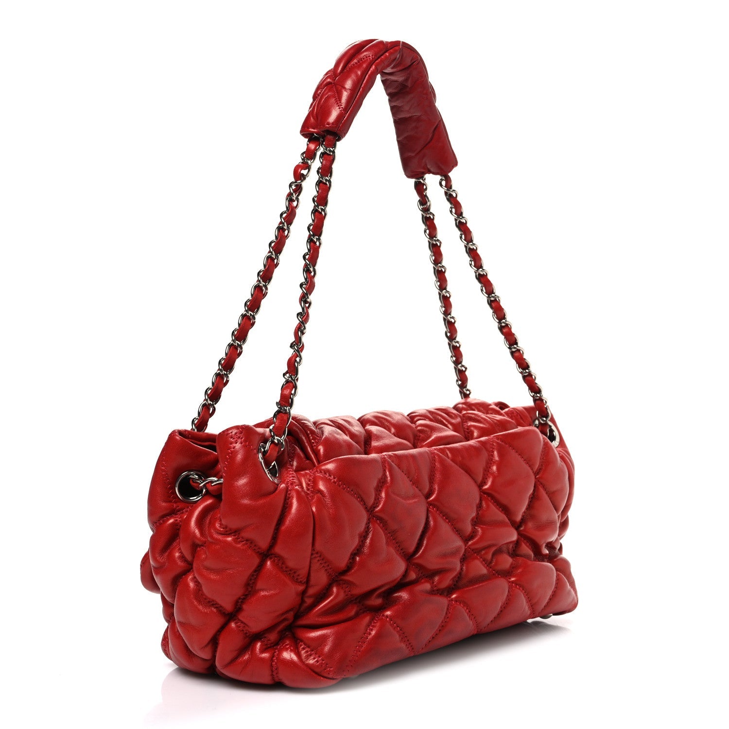 Calfskin Bubble Quilt Accordion Flap Red