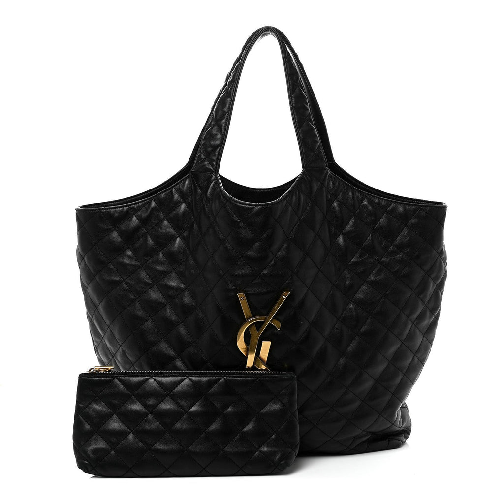 Lambskin Quilted Maxi Icare Shopping Tote Black