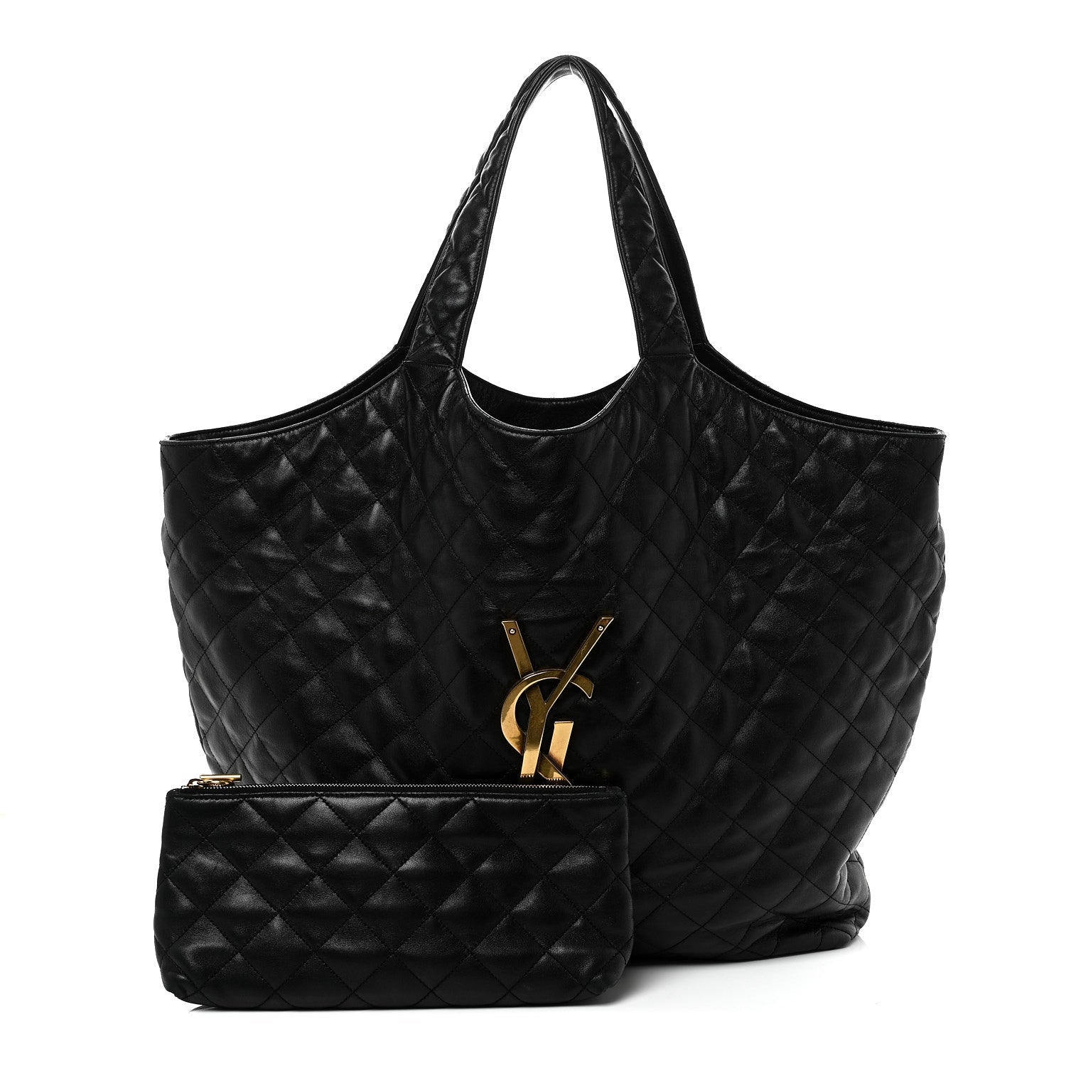 Lambskin Quilted Maxi Icare Shopping Tote Black