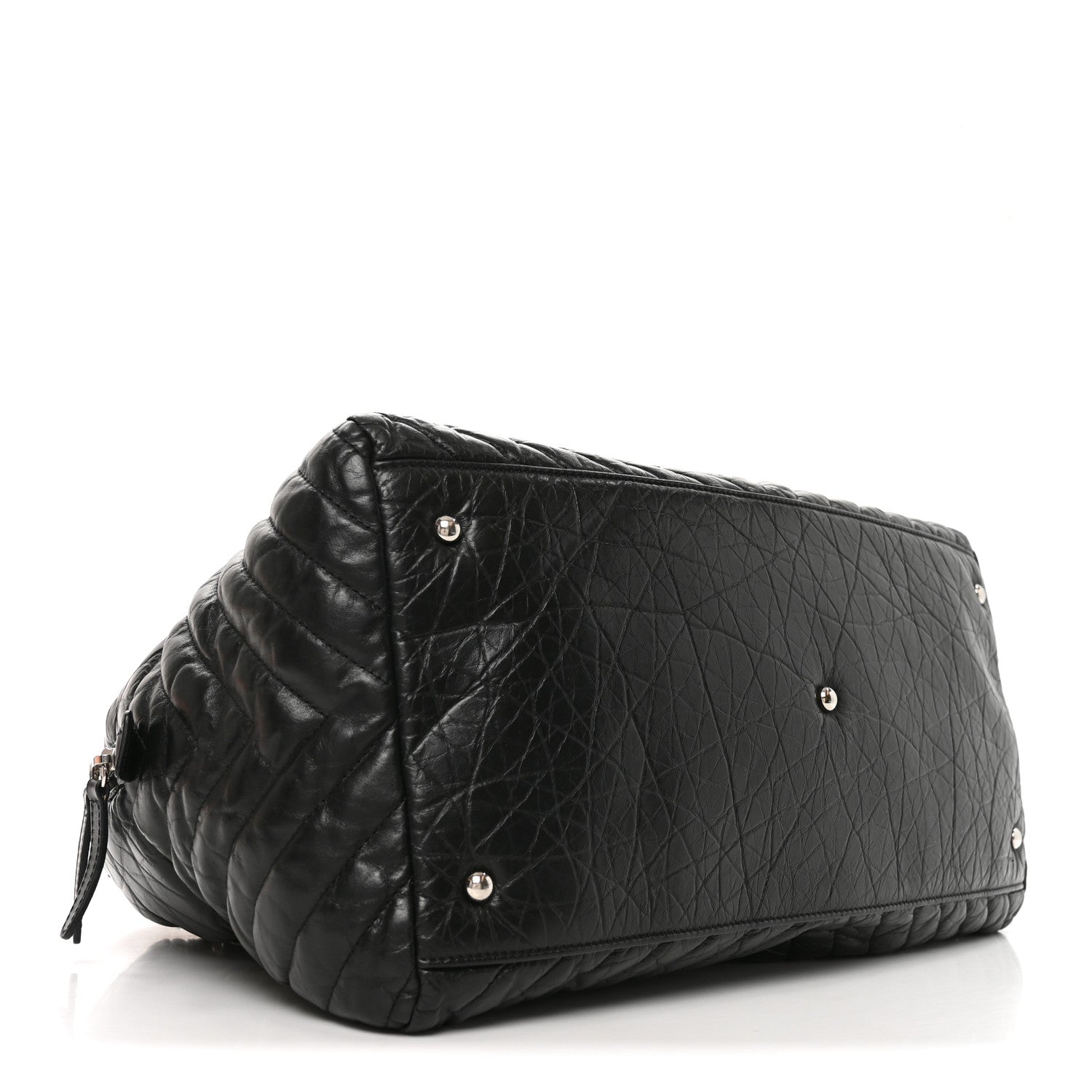 Aged Calfskin Chevron Large Soft Bowling Bag Black