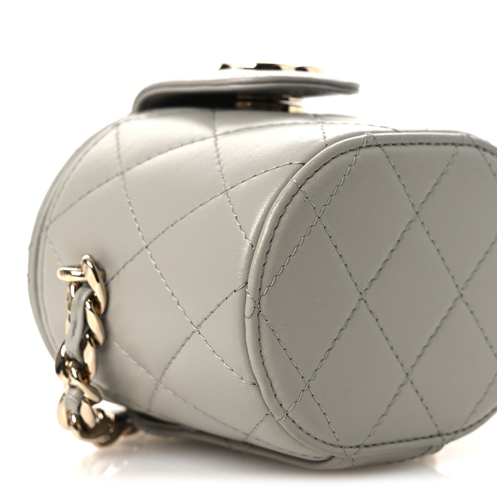 Lambskin Quilted Mini Vanity Case With Chain Grey