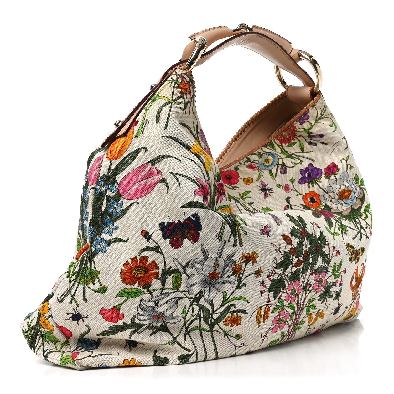 Canvas Flora Floral Large Horsebit Chain Hobo White