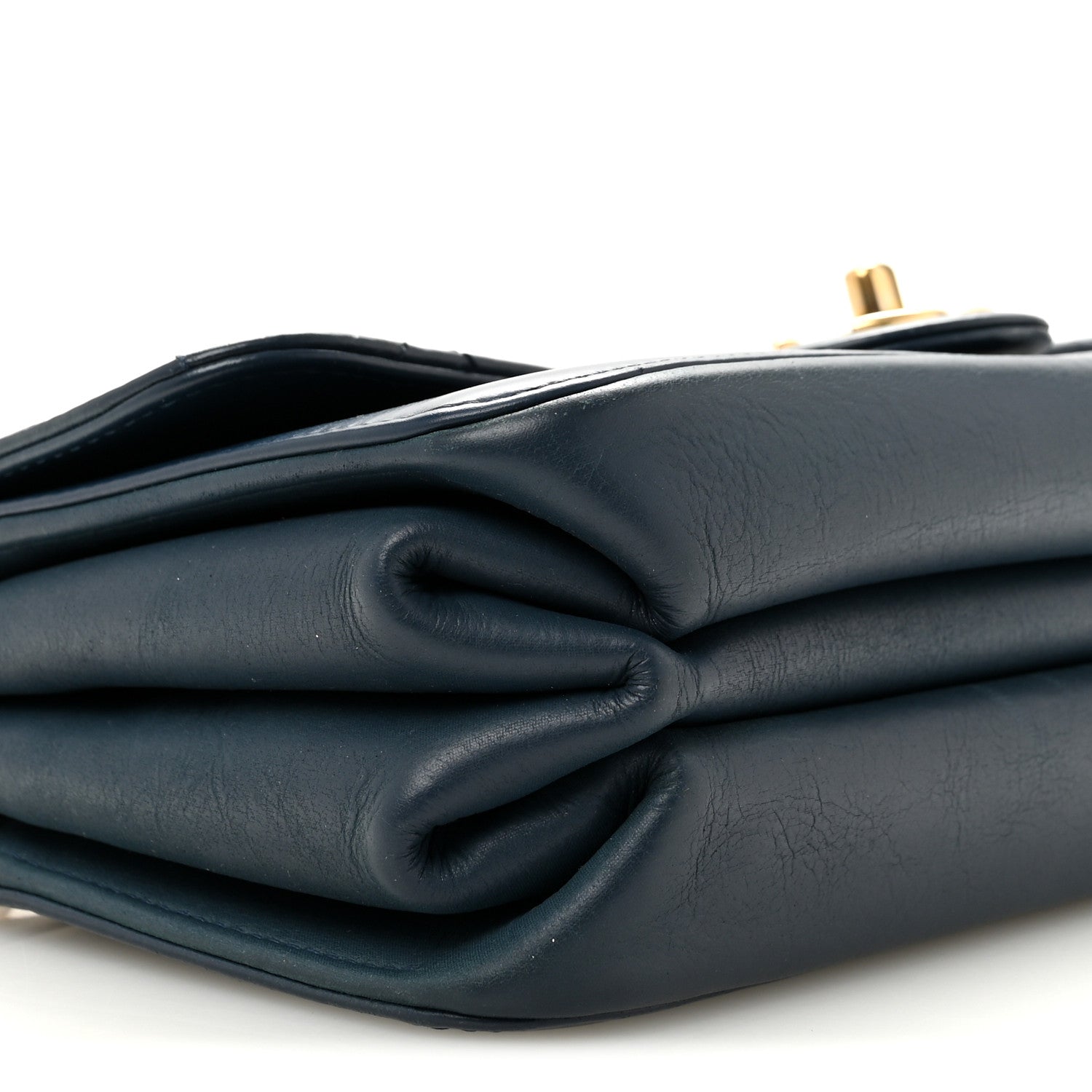 Glazed Calfskin Quilted Small Straight Lined Flap Blue