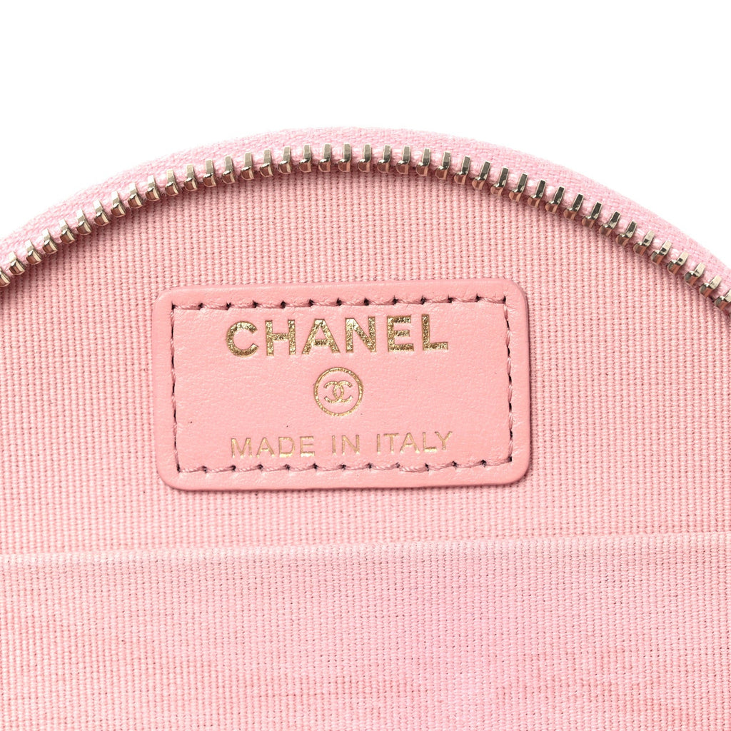 Caviar Quilted Round Handle With Care Vanity With Chain Pink