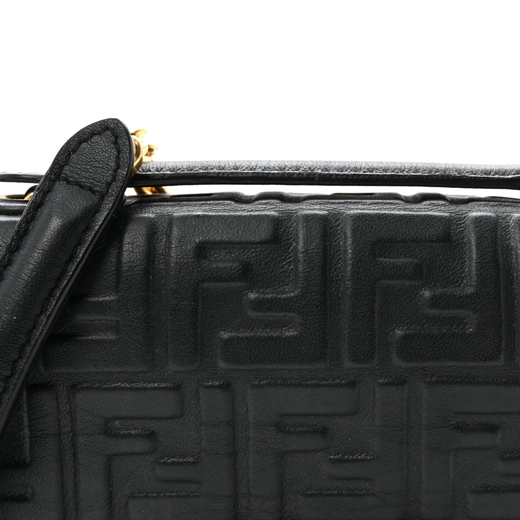 Nappa Small FF Embossed Midi Chain Baguette Black