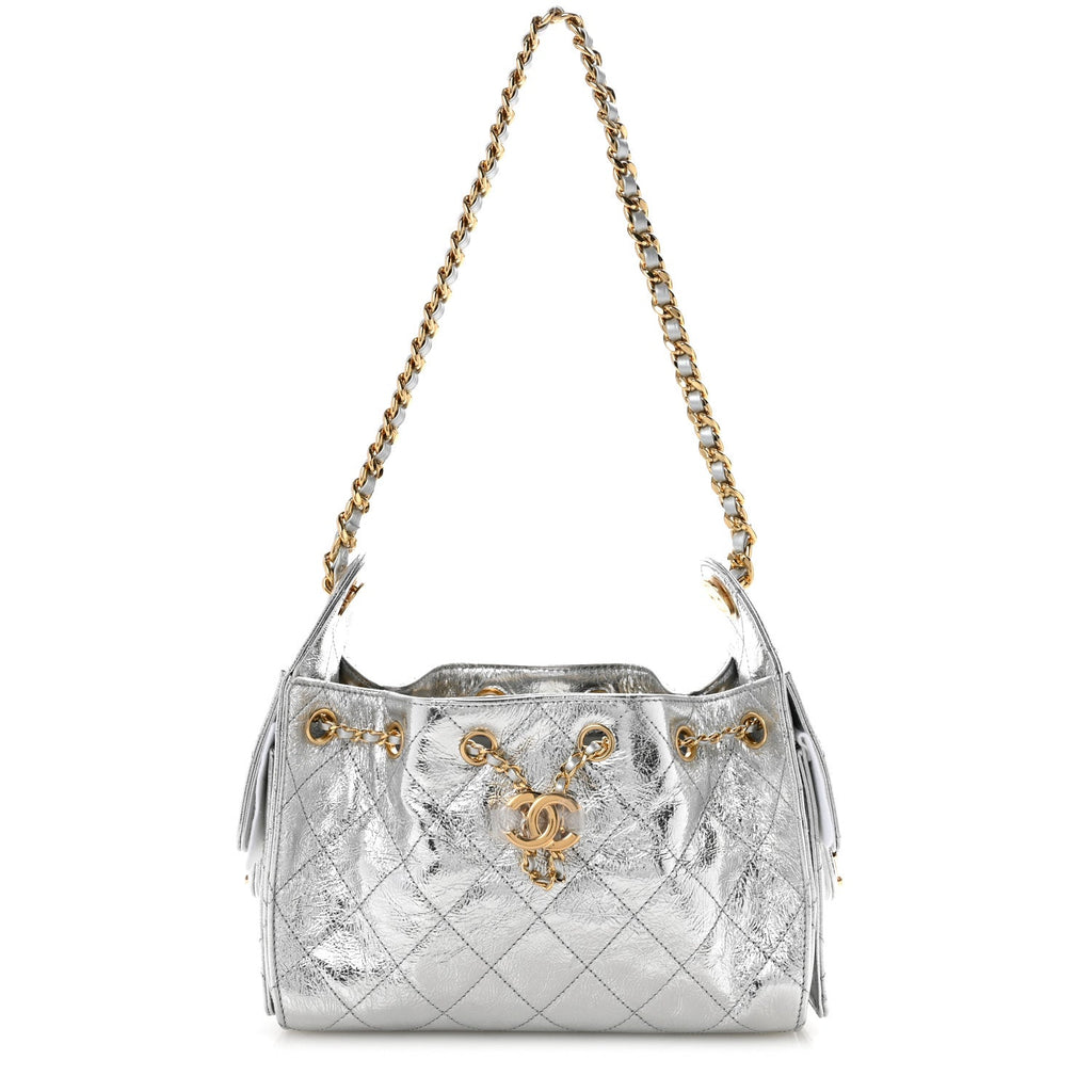 Metallic Aged Calfskin Quilted Mini Chanel 25 Handbag Silver