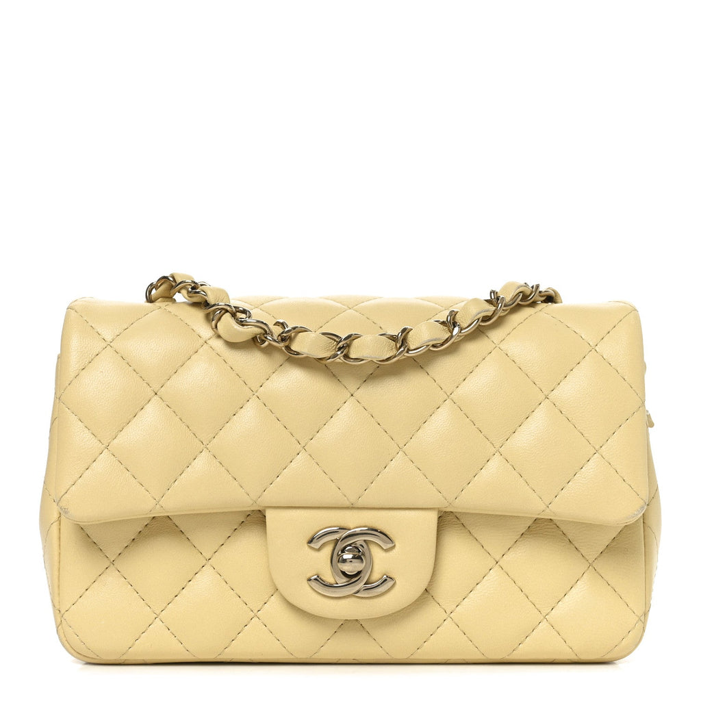 Lambskin Quilted Mini Rectangular Flap Light Yellow