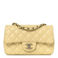 Lambskin Quilted Mini Rectangular Flap Light Yellow