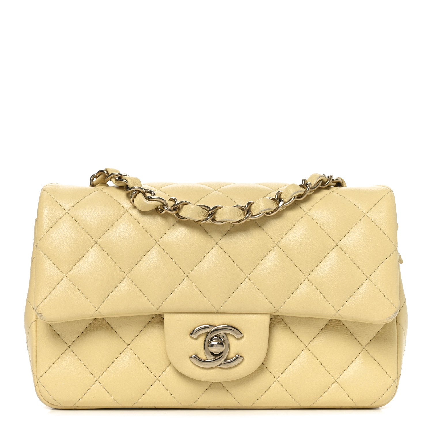 Lambskin Quilted Mini Rectangular Flap Light Yellow
