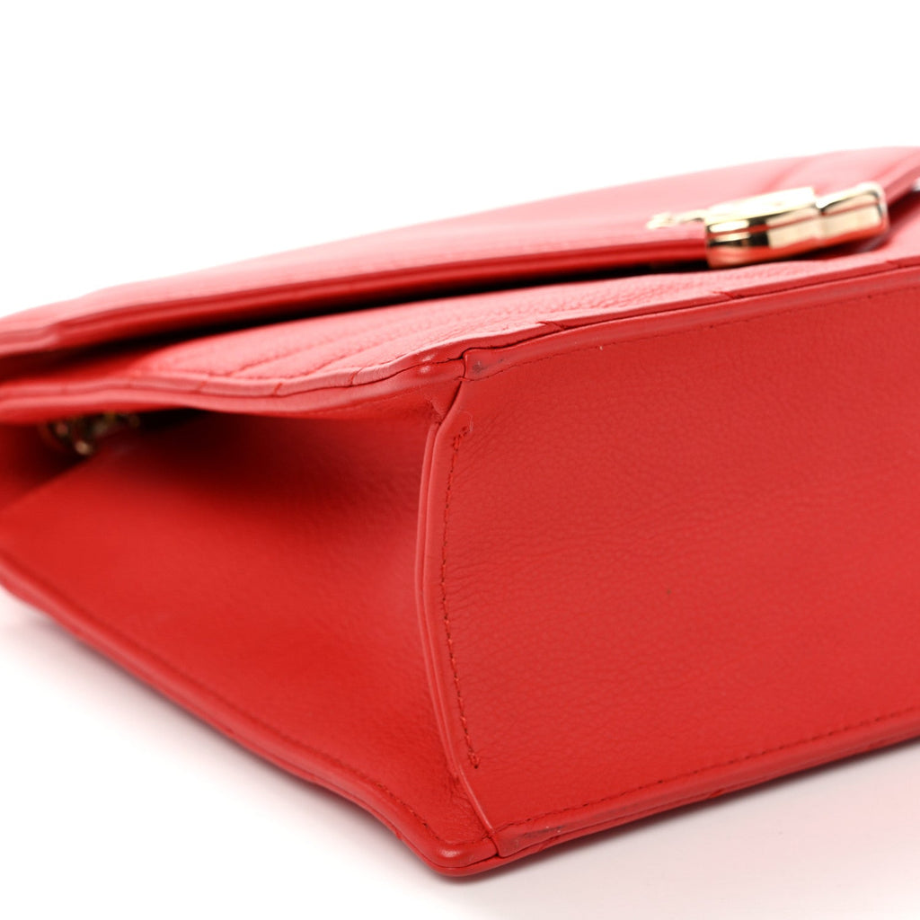 Calfskin Quilted Chevron Small Single Flap Red