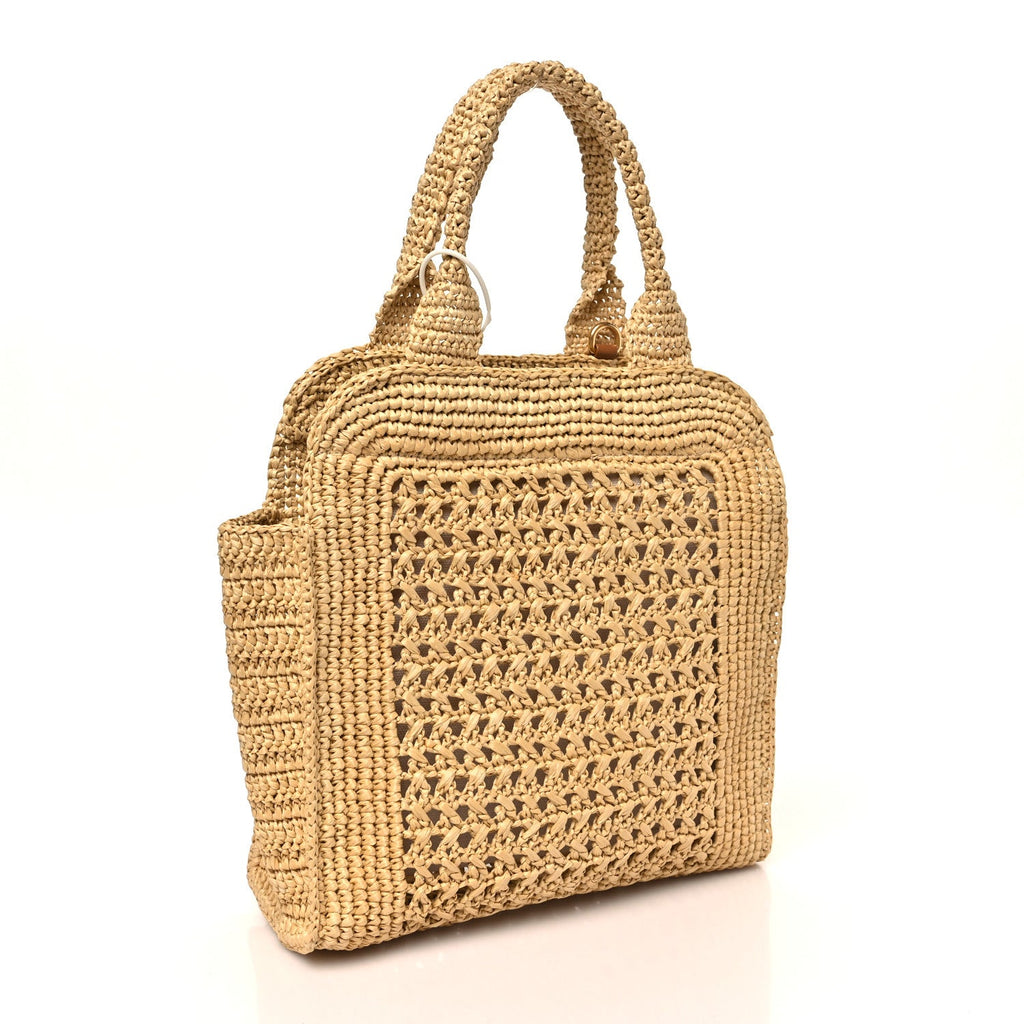 Raffia Crochet Woven Tote Bag Beige