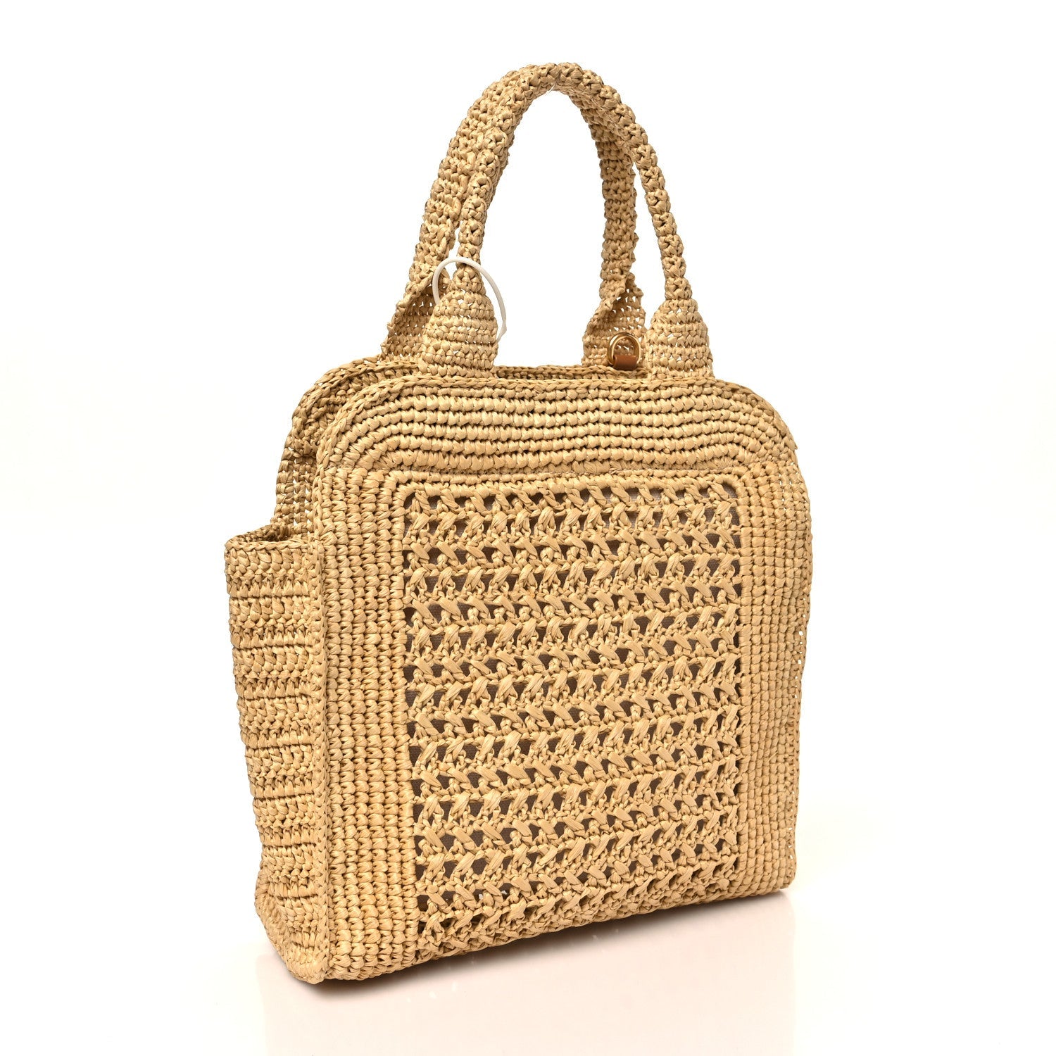 Raffia Crochet Woven Tote Bag Beige