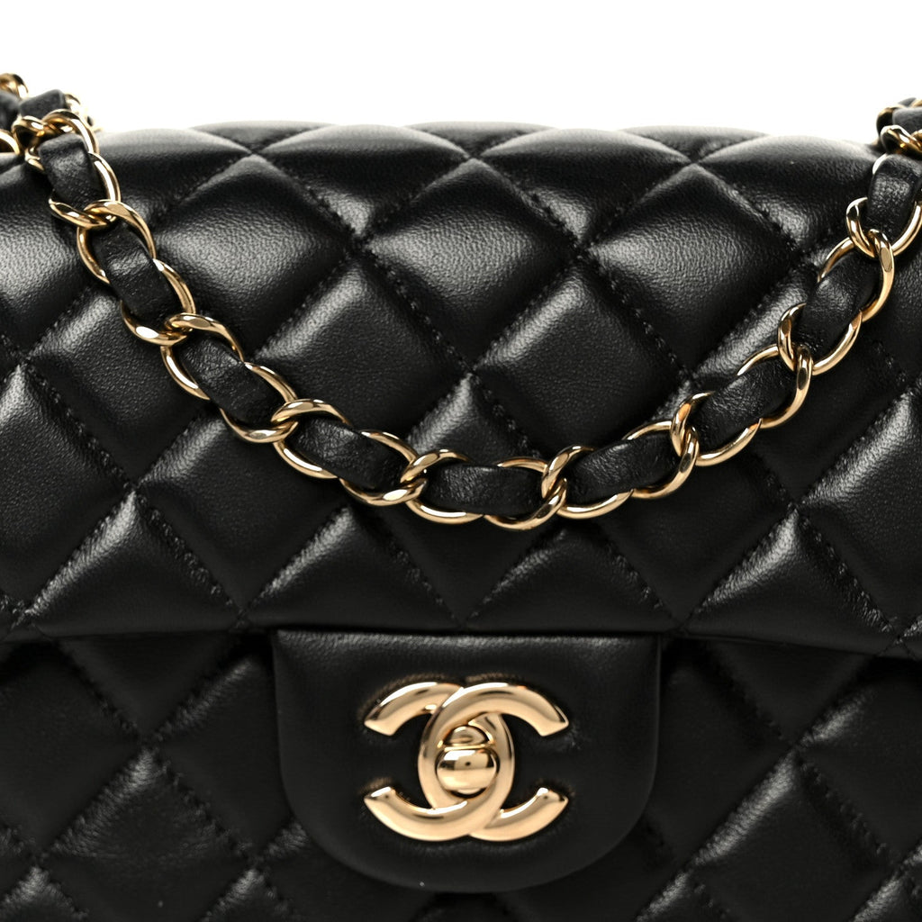 Lambskin Quilted Mini Rectangular Flap Black