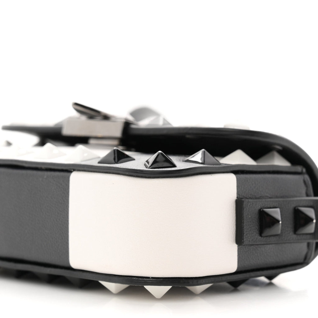 Vitello Chess Mini Rockstud Flip Lock Crossbody Bag Black White
