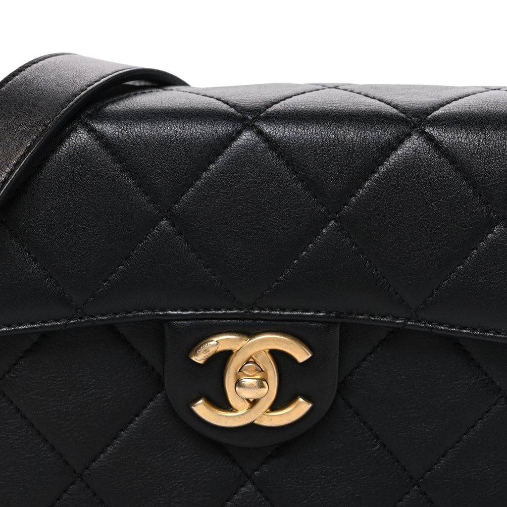 Calfskin Quilted Moon Messenger Black