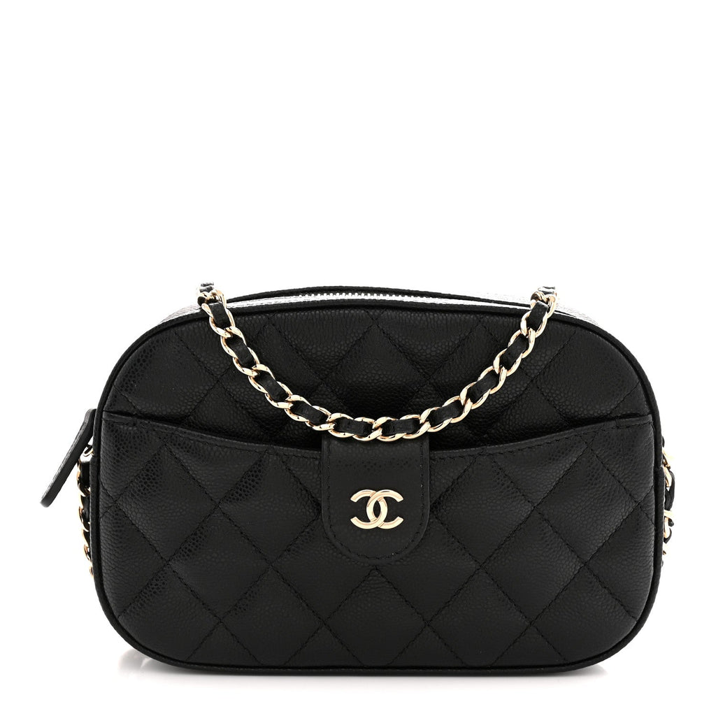 Caviar Quilted Chain Camera Bag Black