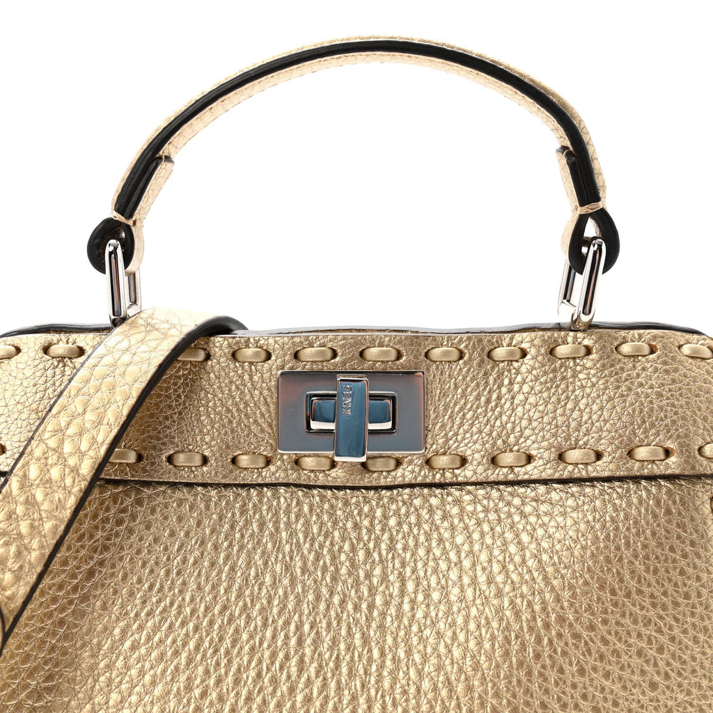 Metallic Cuoio Roma Sellerissima Nappa Sintetica Tape Stitch Petite Peekaboo I SEE U Iconic Satchel Platino