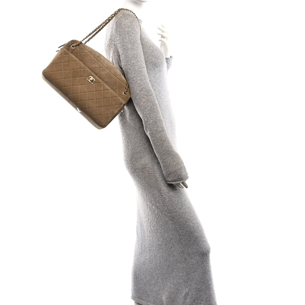 Suede Calfskin Quilted Camerissimo Camera Case Beige