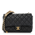 Lambskin Quilted Mini Quilted Handle Crush Flap Black
