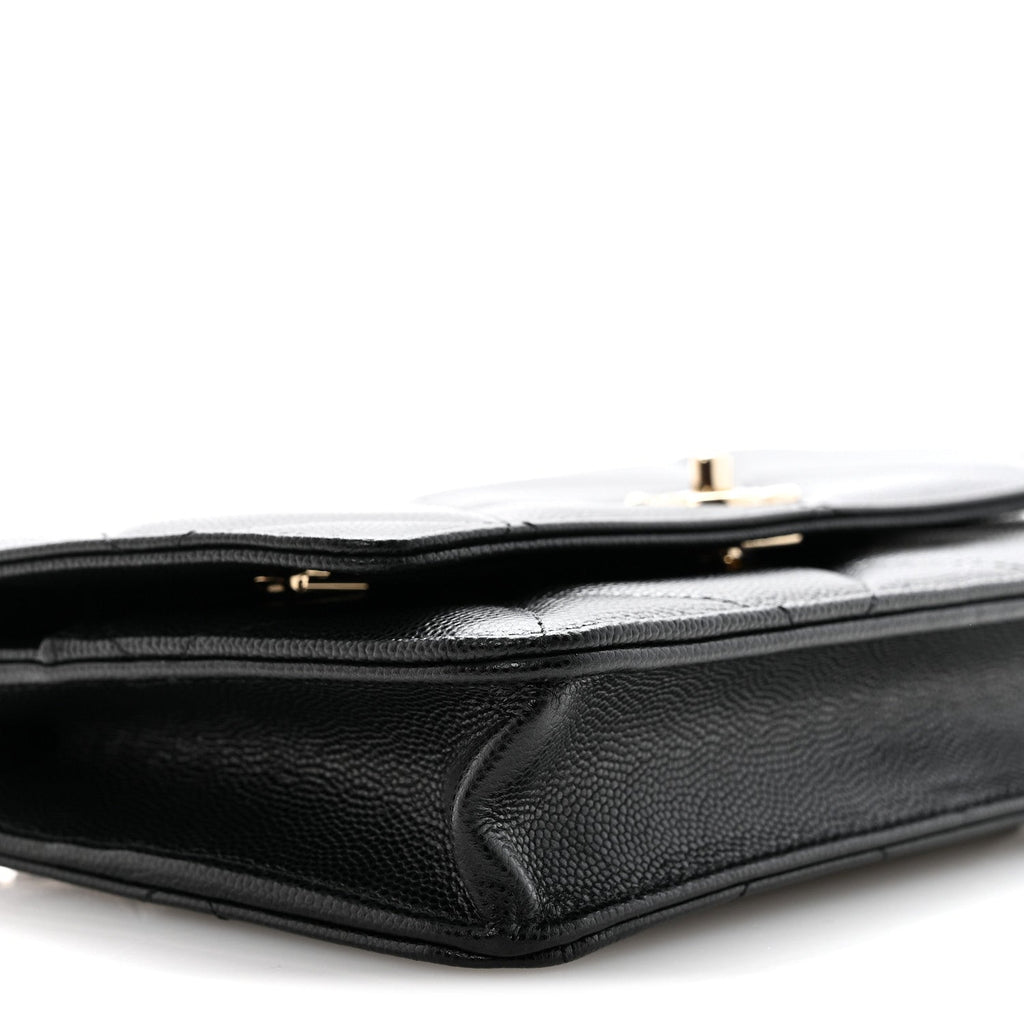 Shiny Caviar Quilted Turnlock Top Handle Wallet On Chain WOC Black
