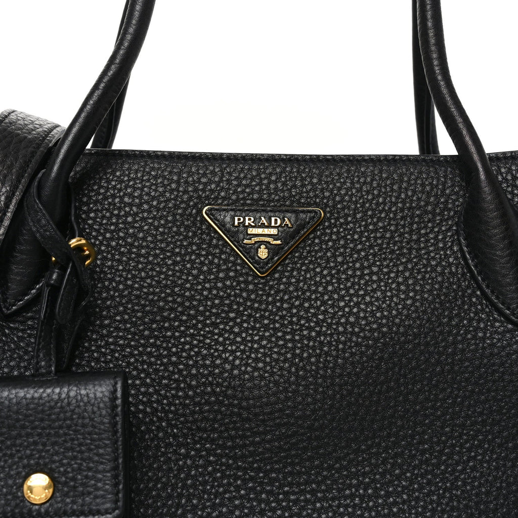 Vitello Daino Soft Zippered Top Handle Bag Black