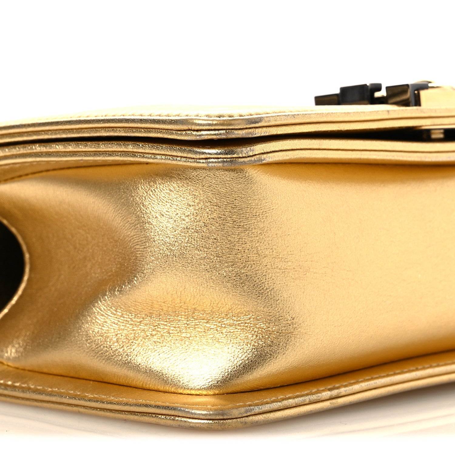 Metallic Lambskin Embossed Small Cube Boy Flap Gold