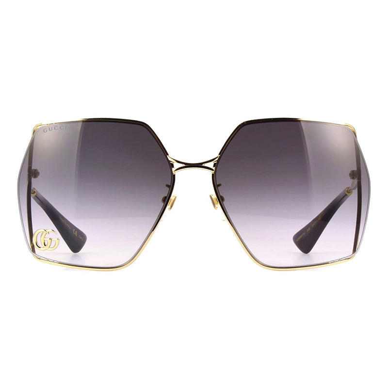 Gucci Sunglasses Geometric Full Rim, Gold Frame and Gradient Grey Lens GG0817S006