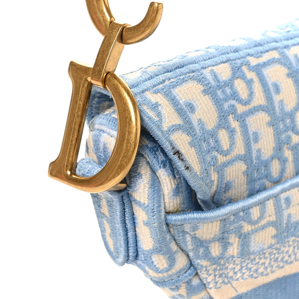 Oblique Embroidered Saddle Bag Cornflower Blue