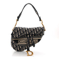 Oblique Embroidered Saddle Bag Blue