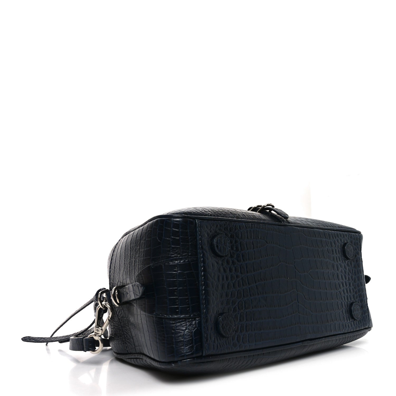 Calfskin Crocodile Embossed Small Varenne Bowling Bag Navy