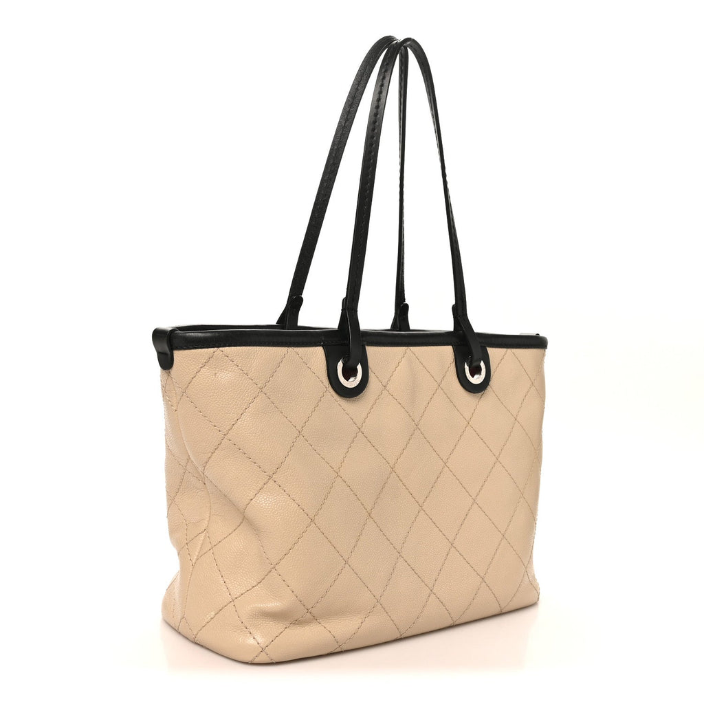 Grained Calfskin Medium Fever Shopping Tote Beige