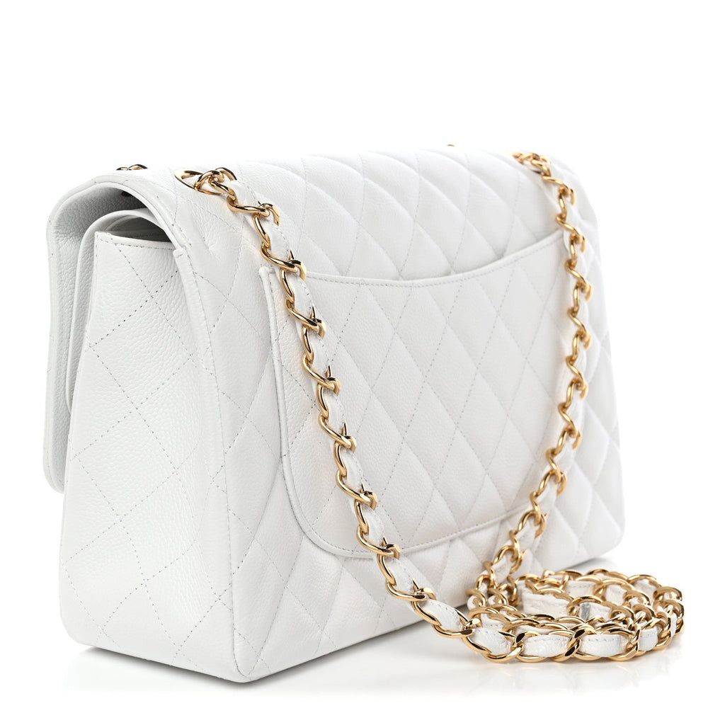 Caviar Quilted Jumbo Double Flap White