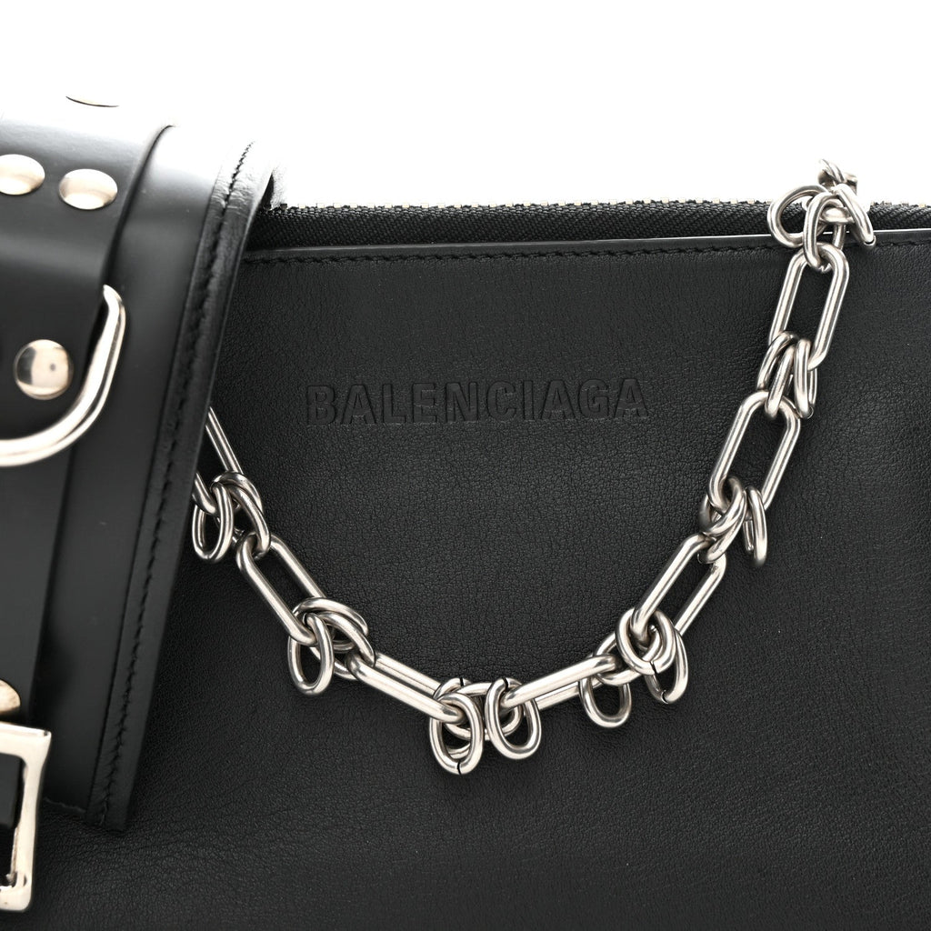 Calfskin Chain Cuff Wristlet Wallet Black