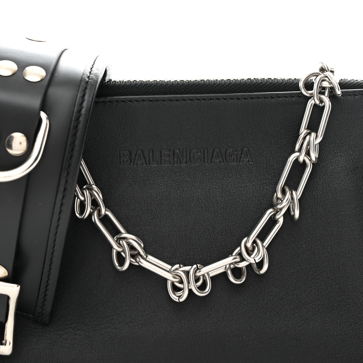 Calfskin Chain Cuff Wristlet Wallet Black