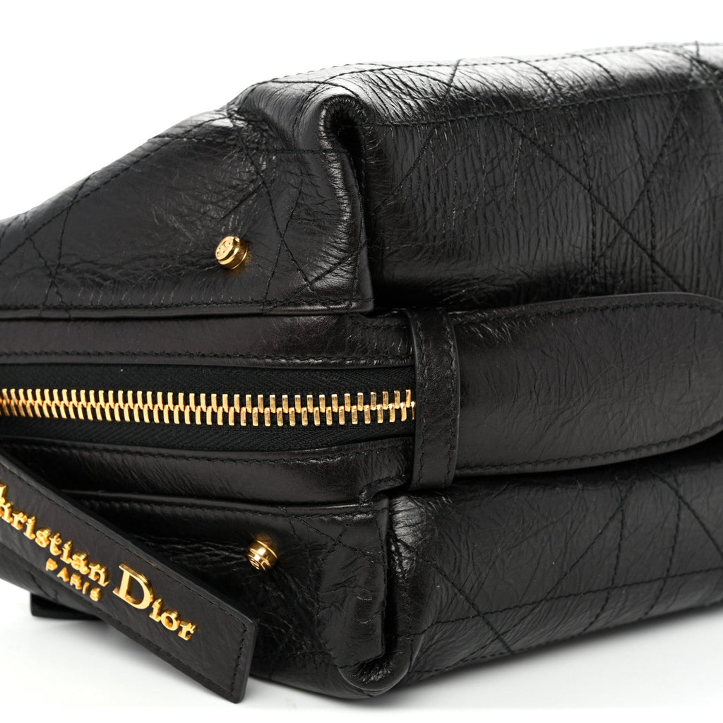 Crinkled Calfskin Macrocannage Small D-Journey Bag Black