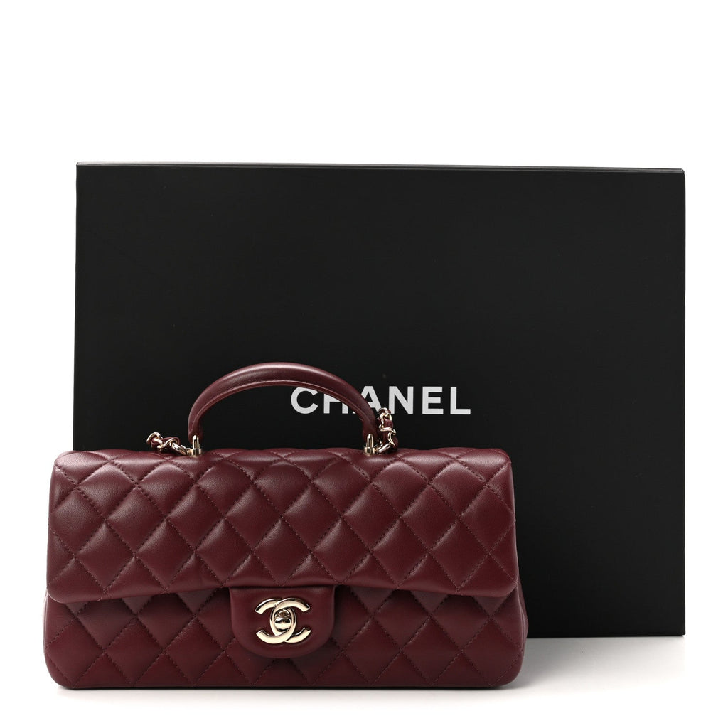 Lambskin Quilted Top Handle East West Flap Dark Burgundy