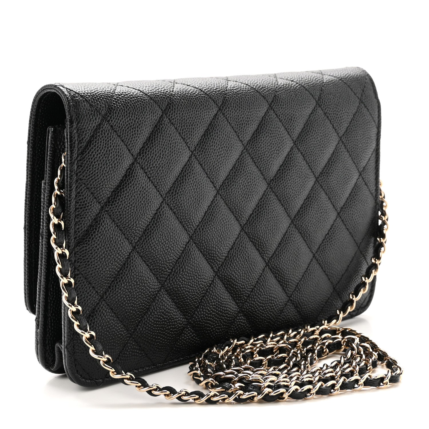 Caviar Quilted Golden Class Wallet On Chain WOC Black