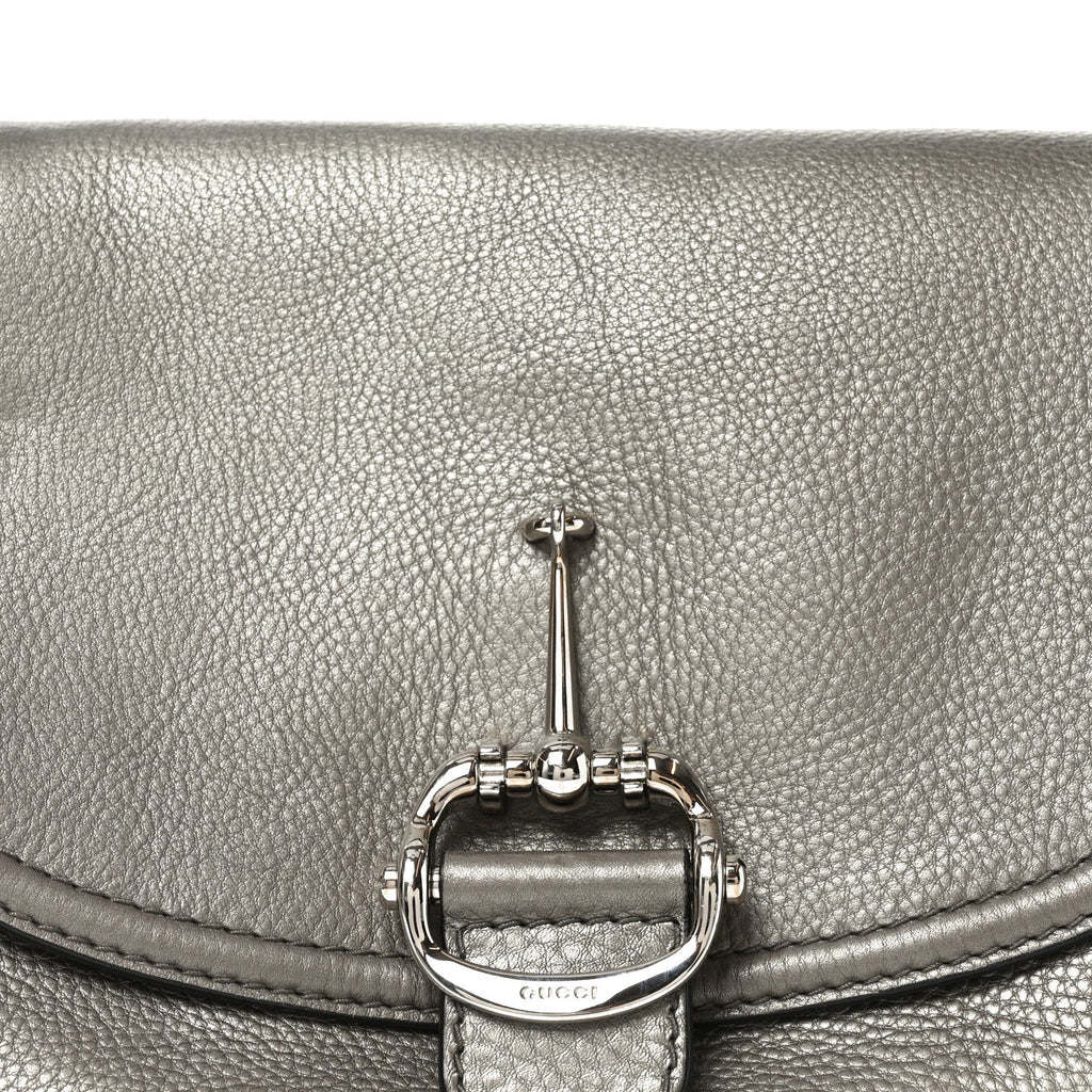 Pebbled Calfskin Medium Techno Horsebit Shoulder Flap Bag Grey