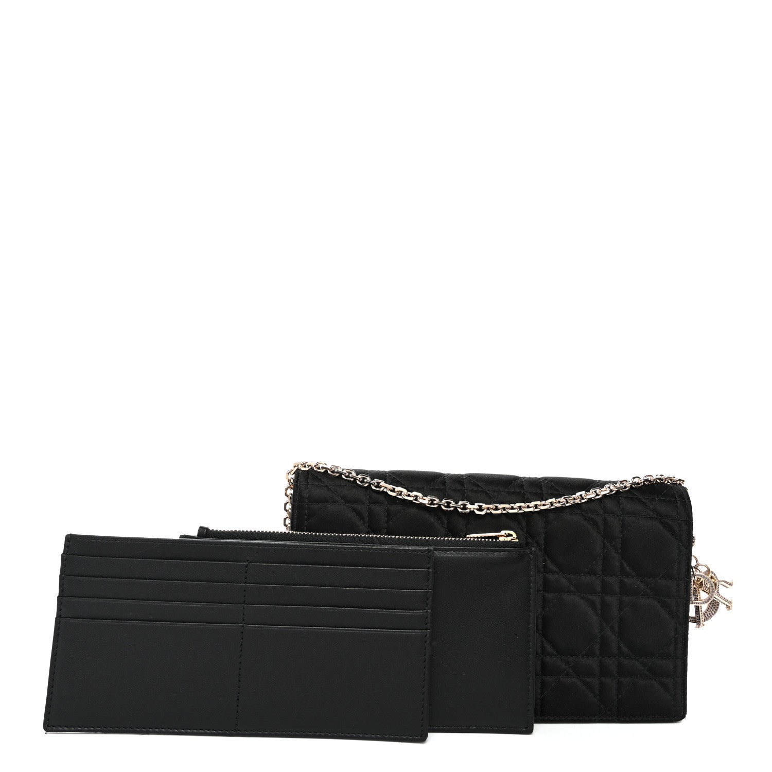 Satin Cannage Lady Dior Convertible Clutch Black